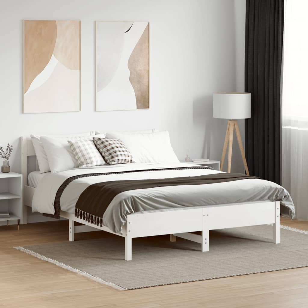 Letto senza Materasso Bianco 150x200 cm Legno Massello di Pino | homemem39
