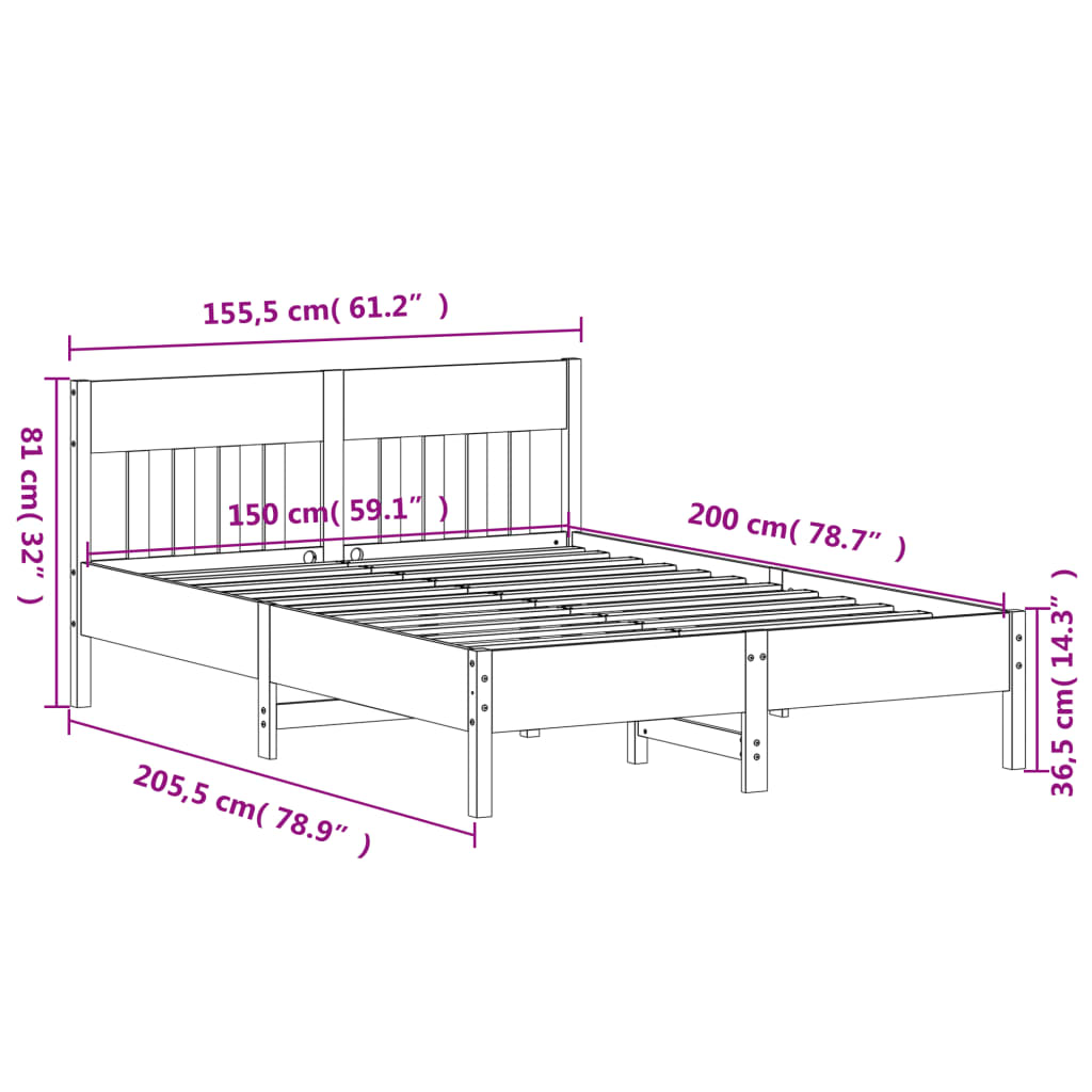 Letto senza Materasso Bianco 150x200 cm Legno Massello di Pino | homemem39