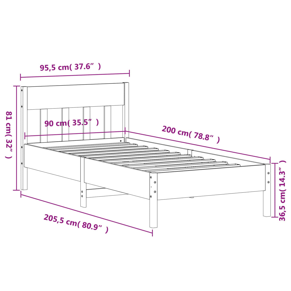 Letto senza Materasso 90x200 cm in Legno Massello di Pino | homemem39