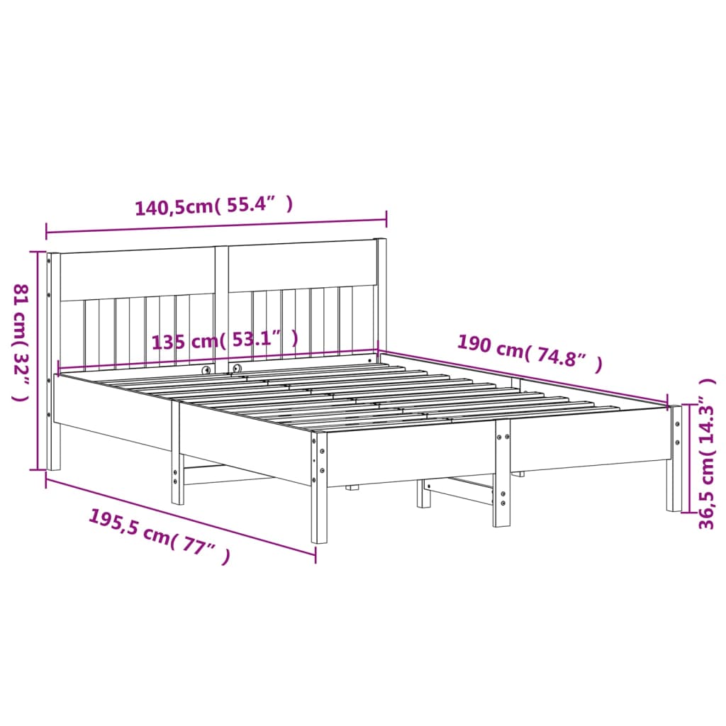 Letto senza Materasso Marrone Cera 135x190 cm in Legno di Pino | homemem39