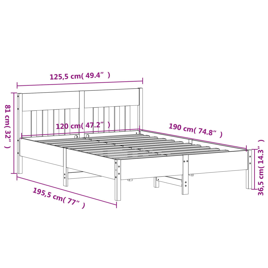 Letto senza Materasso Marrone Cera 120x190 cm in Legno di Pino | homemem39
