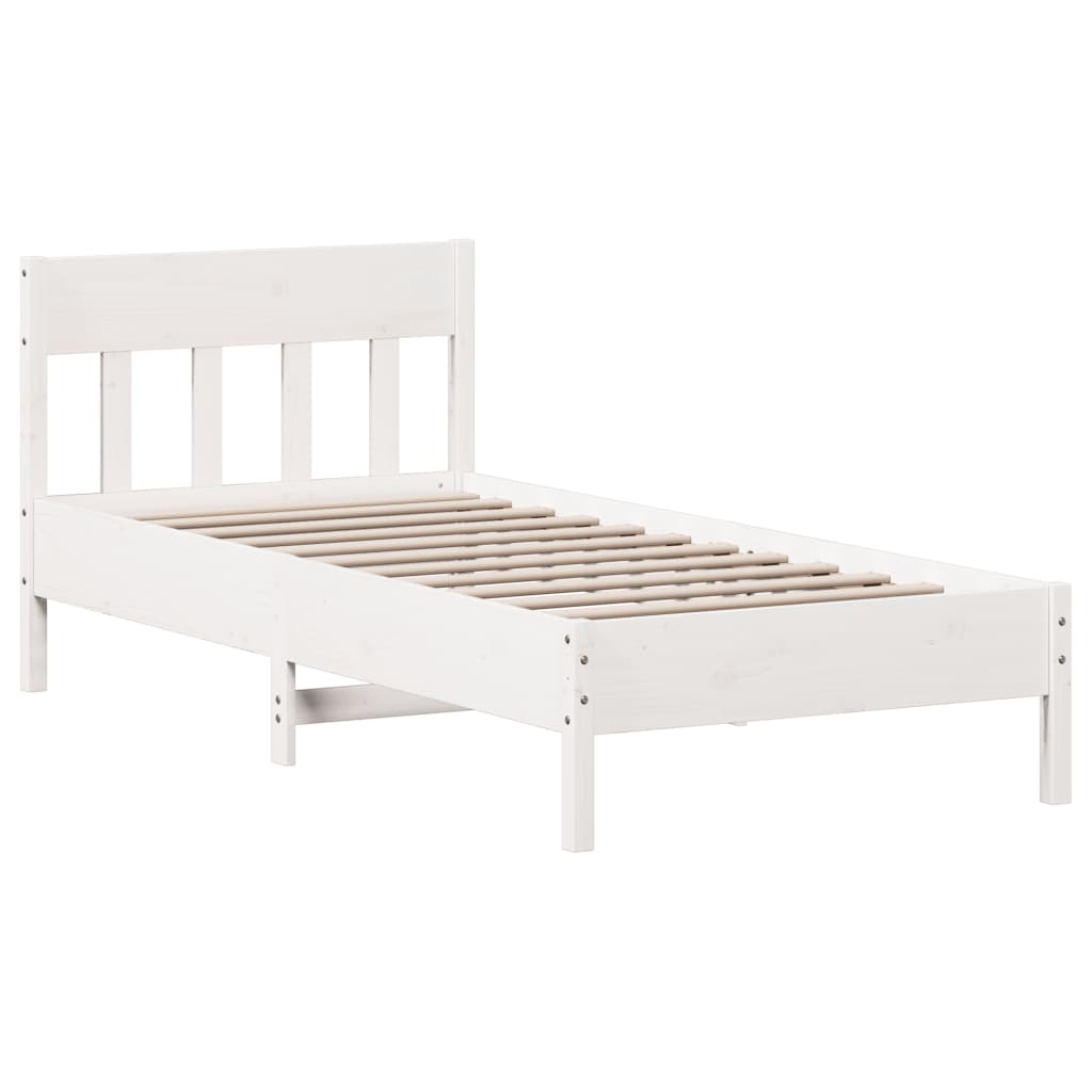 Letto senza Materasso Bianco 75x190 in Legno Massello di Pino | homemem39