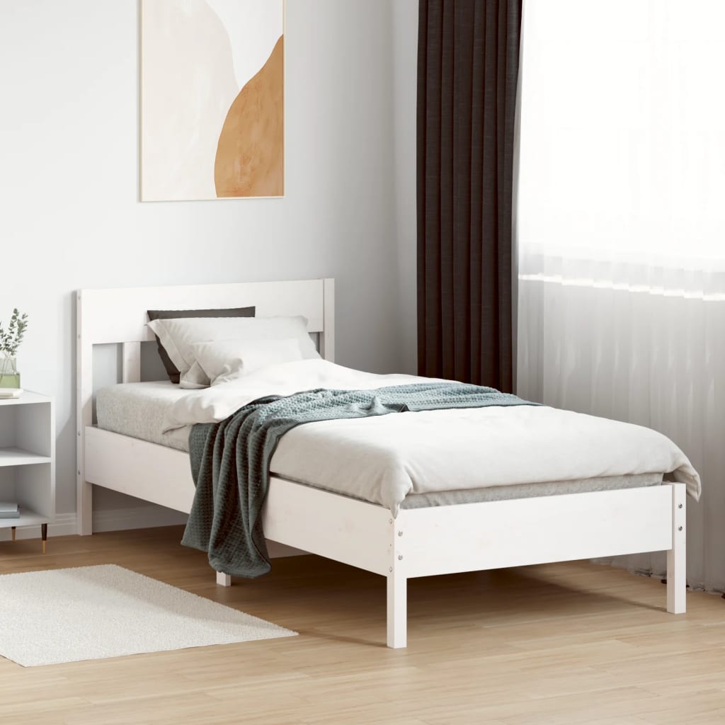 Letto senza Materasso Bianco 75x190 in Legno Massello di Pino | homemem39