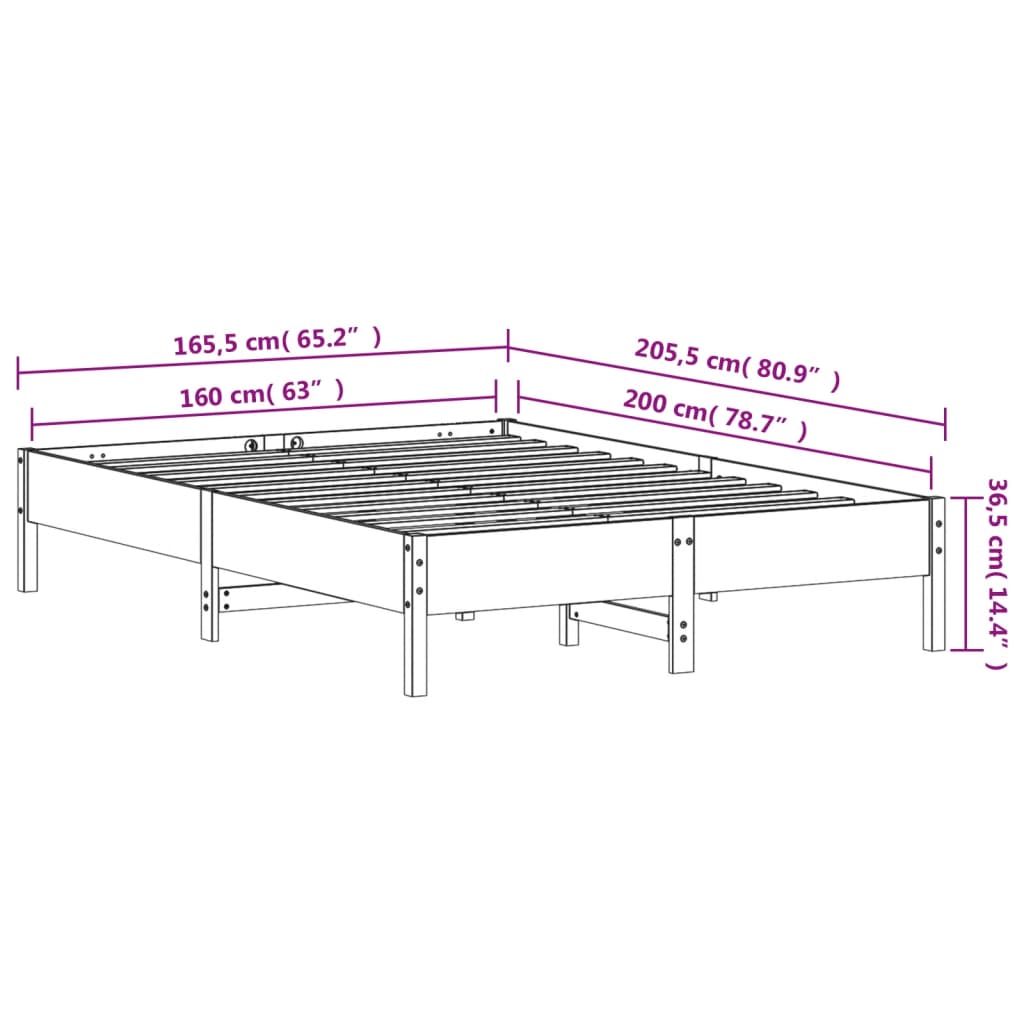 Letto senza Materasso 160x200 cm in Legno Massello di Pino | homemem39