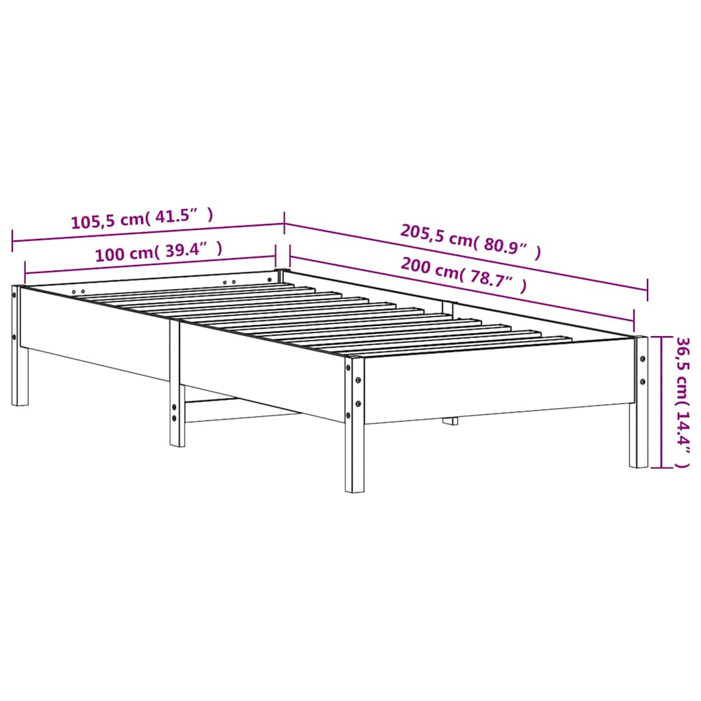 Giroletto senza Materasso Bianco 100x200 cm Legno Massello Pino | homemem39