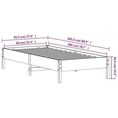 Letto senza Materasso 90x200 cm in Legno Massello di Pino - homemem39