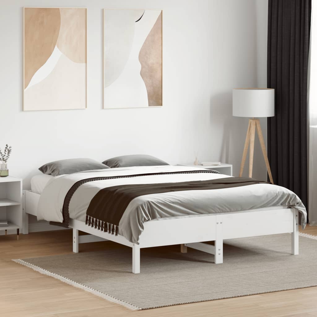 Letto senza Materasso Bianco 140x190 cm Legno Massello di Pino - homemem39