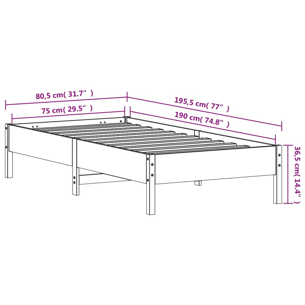 Letto senza Materasso 75x190 cm in Legno Massello Pino | homemem39