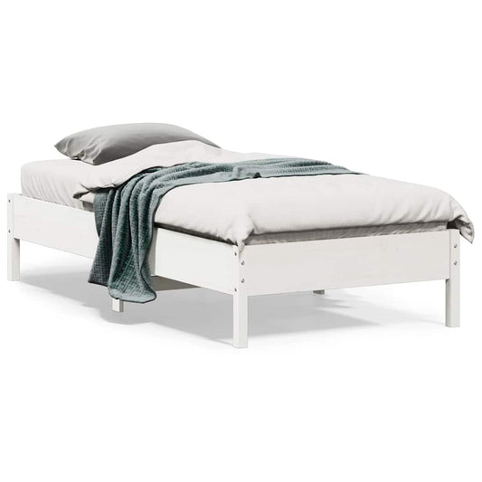 Letto senza Materasso Bianco 75x190 in Legno Massello di Pino | homemem39