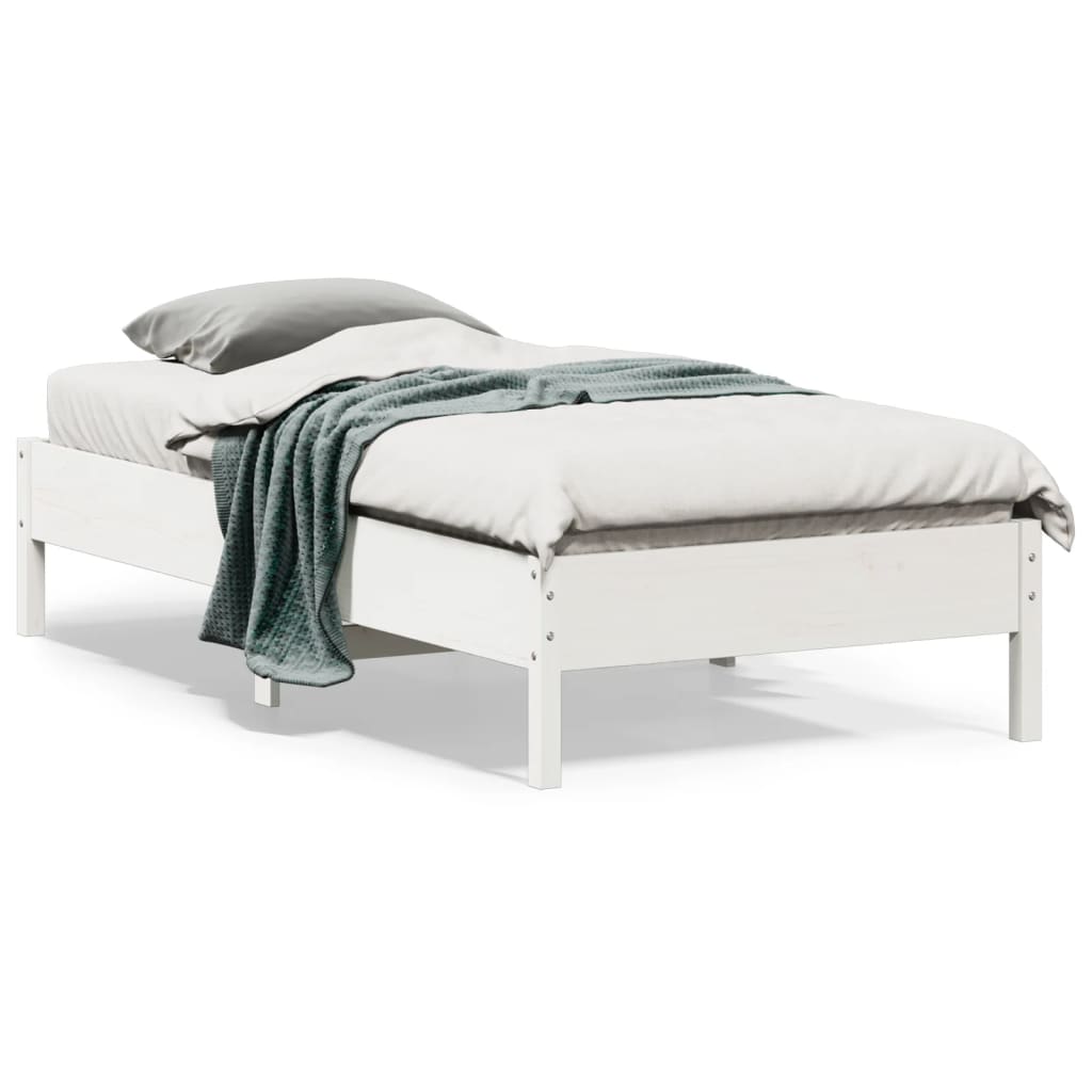 Letto senza Materasso Bianco 75x190 in Legno Massello di Pino - homemem39