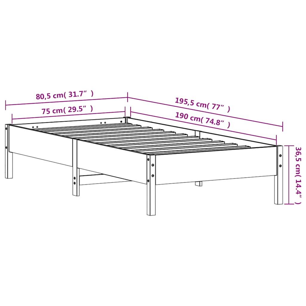 Letto senza Materasso Marrone Cera 75x190 cm in Legno di Pino | homemem39