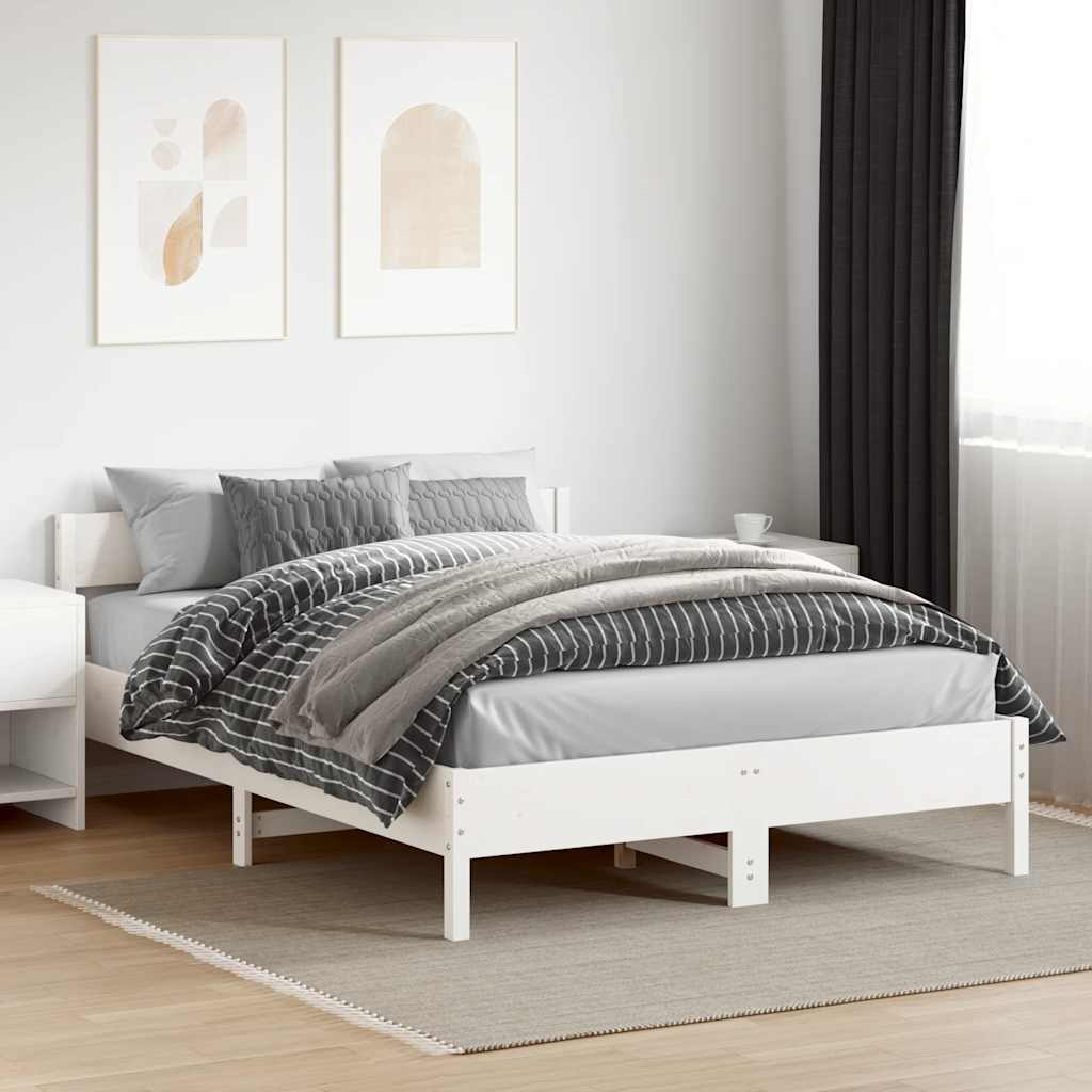 Letto senza Materasso Bianco 160x200 cm Legno Massello di Pino - homemem39