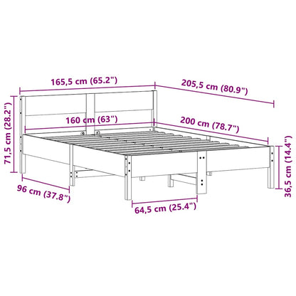 Letto senza Materasso Marrone Cera 160x200 cm in Legno di Pino | homemem39