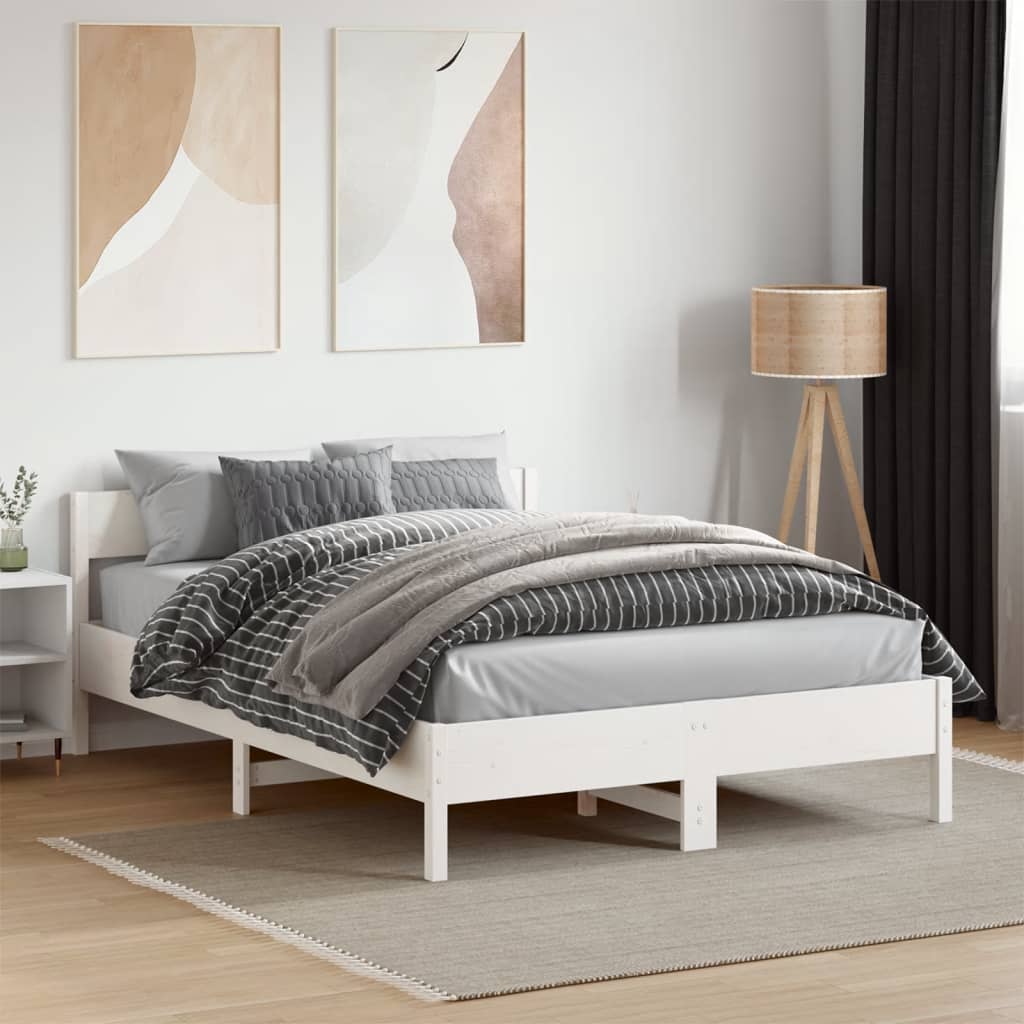 Letto senza Materasso Bianco 140x190 cm Legno Massello di Pino - homemem39