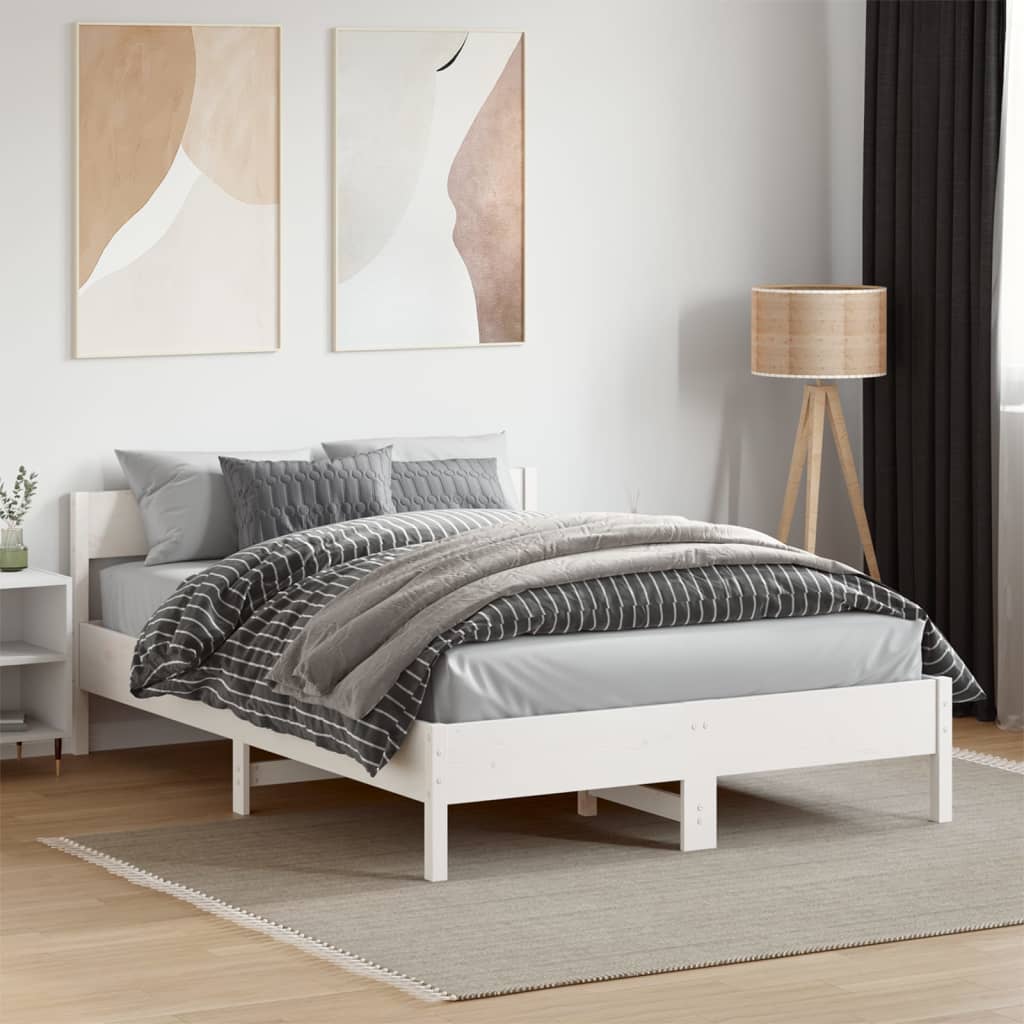 Letto senza Materasso Bianco 135x190 cm Legno Massello di Pino | homemem39