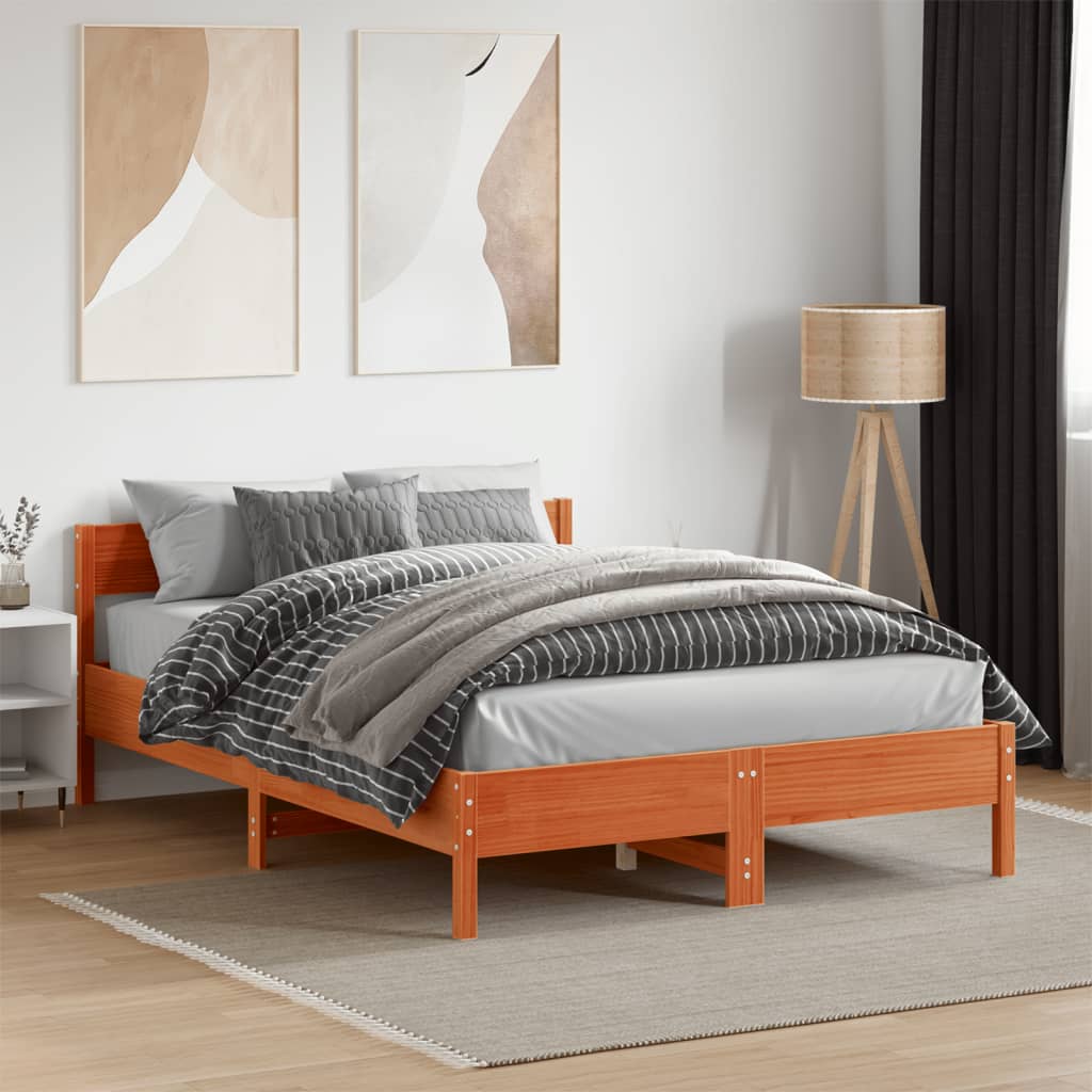 Letto senza Materasso Marrone Cera 135x190 cm in Legno di Pino - homemem39