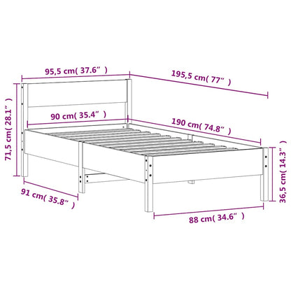Letto senza Materasso Bianco 90x190 cm in Legno Massello Pino | homemem39