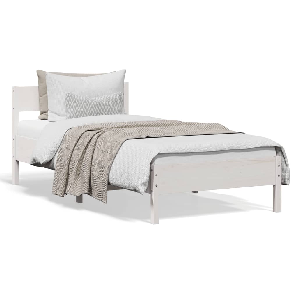 Letto senza Materasso Bianco 75x190 in Legno Massello di Pino - homemem39