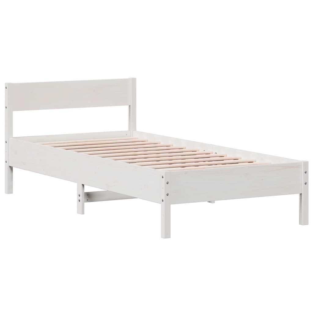 Letto senza Materasso Bianco 75x190 in Legno Massello di Pino - homemem39
