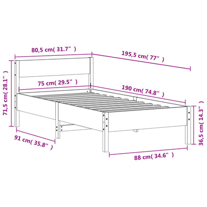 Letto senza Materasso Marrone Cera 75x190 cm in Legno di Pino | homemem39