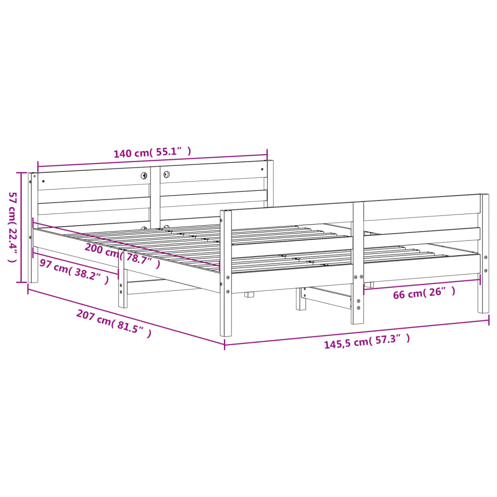 Letto senza Materasso Bianco 140x200 cm Legno Massello di Pino | homemem39