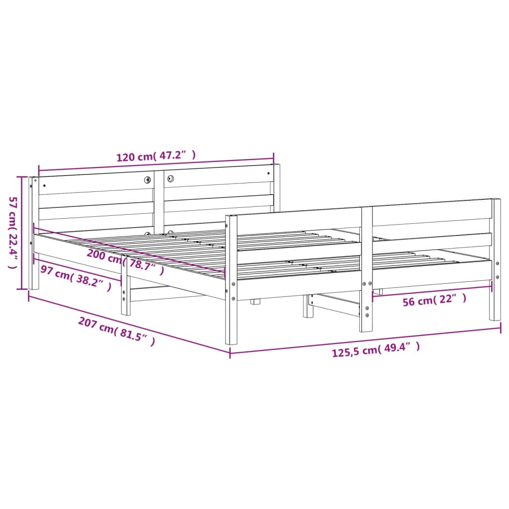 Letto senza Materasso Marrone Cera 120x200 cm in Legno di Pino | homemem39