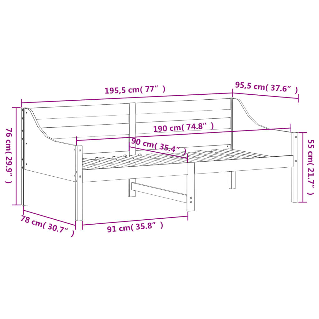 Dormeuse senza Materasso 90x190 cm in Legno Massello di Pino | homemem39