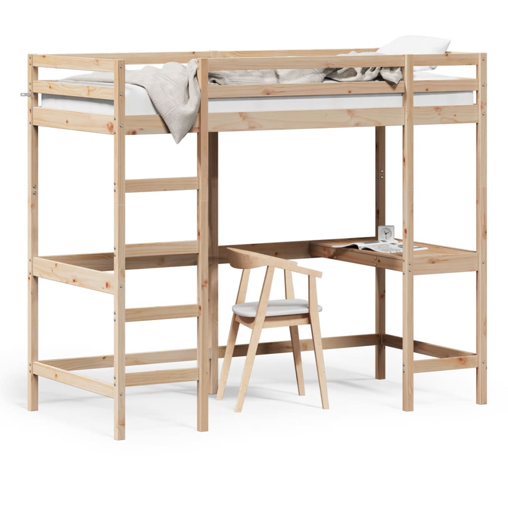 Letto Soppalco con Scrivania 90x200 cm Legno Massello Pino | homemem39