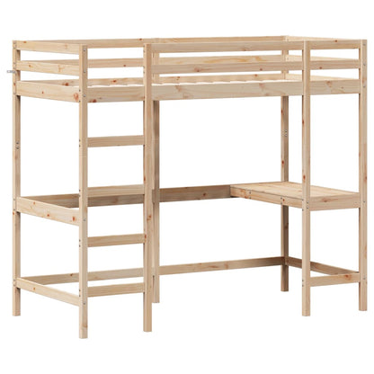 Letto Soppalco con Scrivania 90x200 cm Legno Massello Pino | homemem39