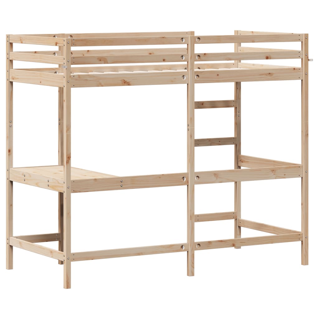 Letto Soppalco con Scrivania 90x200 cm Legno Massello Pino | homemem39