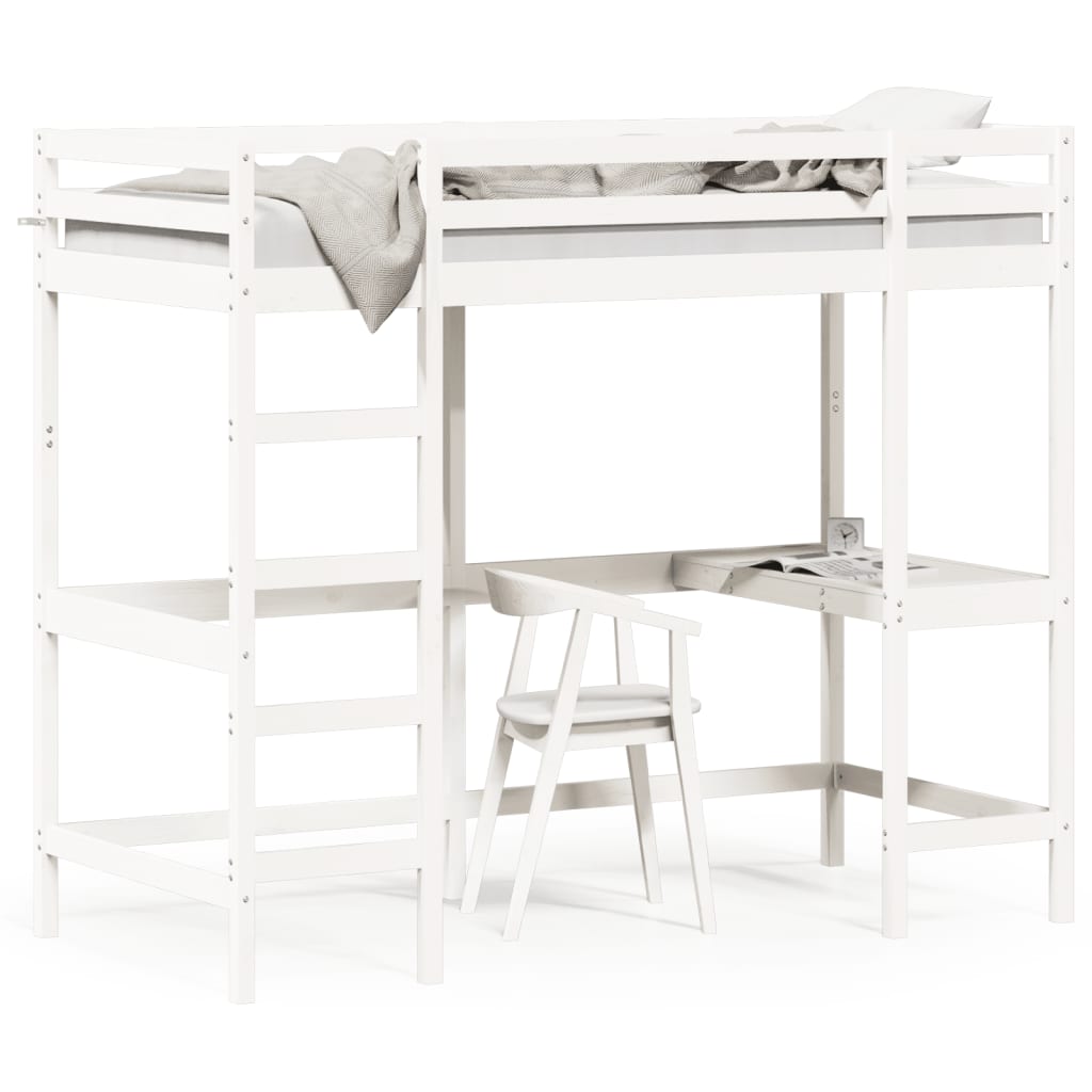 Letto Soppalco con Scrivania Bianco 90x190 cm Massello Pino - homemem39