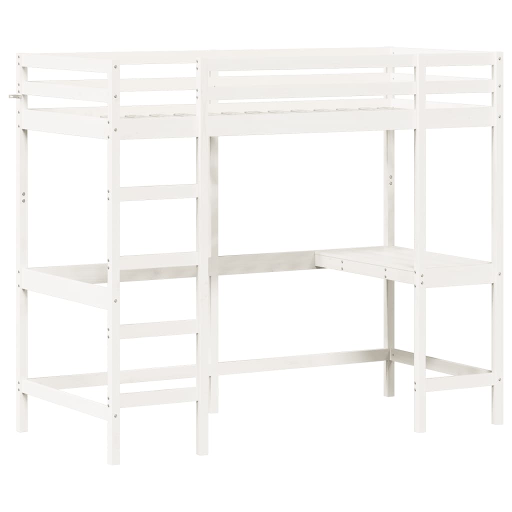 Letto Soppalco con Scrivania Bianco 90x190 cm Massello Pino - homemem39