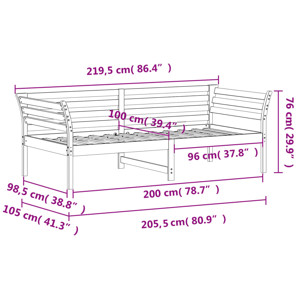 Dormeuse senza Materasso Bianco 100x200 cm Legno Massello Pino | homemem39