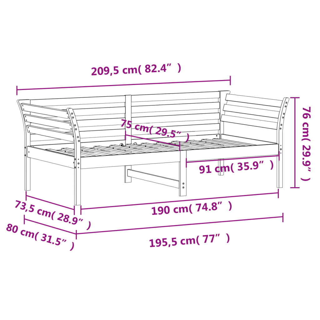 Dormeuse senza Materasso Marrone Cera 75x190 cm Legno di Pino - homemem39