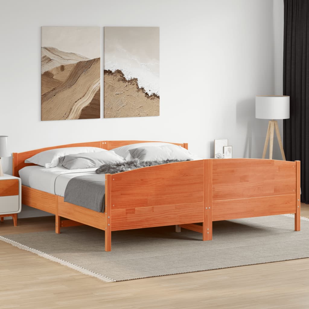 Giroletto senza Materasso Marrone Cera 200x200 cm Legno di Pino | homemem39