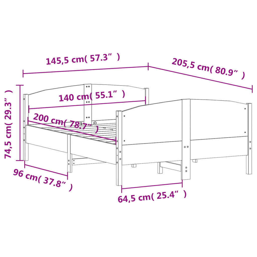 Giroletto senza Materasso Marrone Cera 140x200cm Massello Pino | homemem39