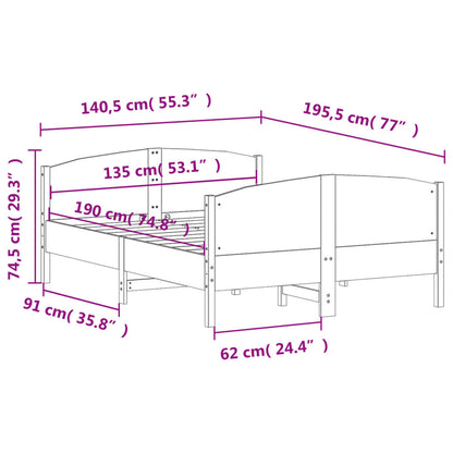 Letto senza Materasso Bianco 135x190 cm Legno Massello di Pino | homemem39