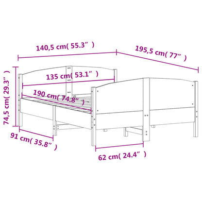 Letto senza Materasso Marrone Cera 135x190 cm in Legno di Pino | homemem39