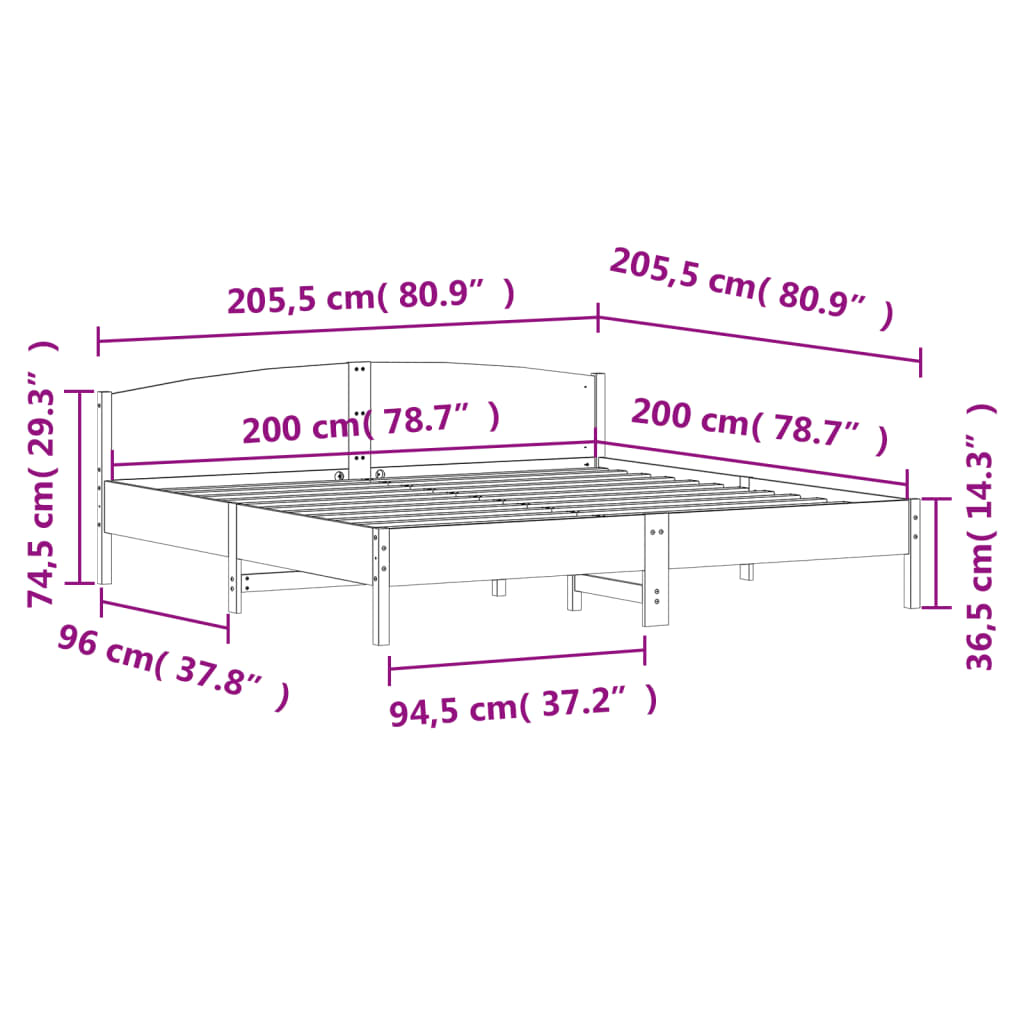 Giroletto senza Materasso Bianco 200x200 cm Legno Massello Pino | homemem39