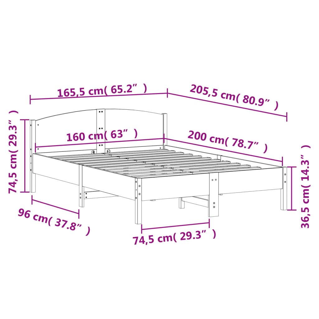 Giroletto senza Materasso Bianco 160x200 cm Legno Massello Pino | homemem39