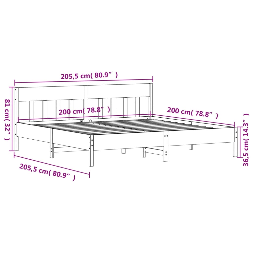 Giroletto senza Materasso Marrone Cera 200x200 cm Legno di Pino | homemem39