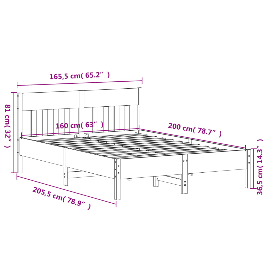 Giroletto senza Materasso 160x200 cm in Legno Massello di Pino | homemem39