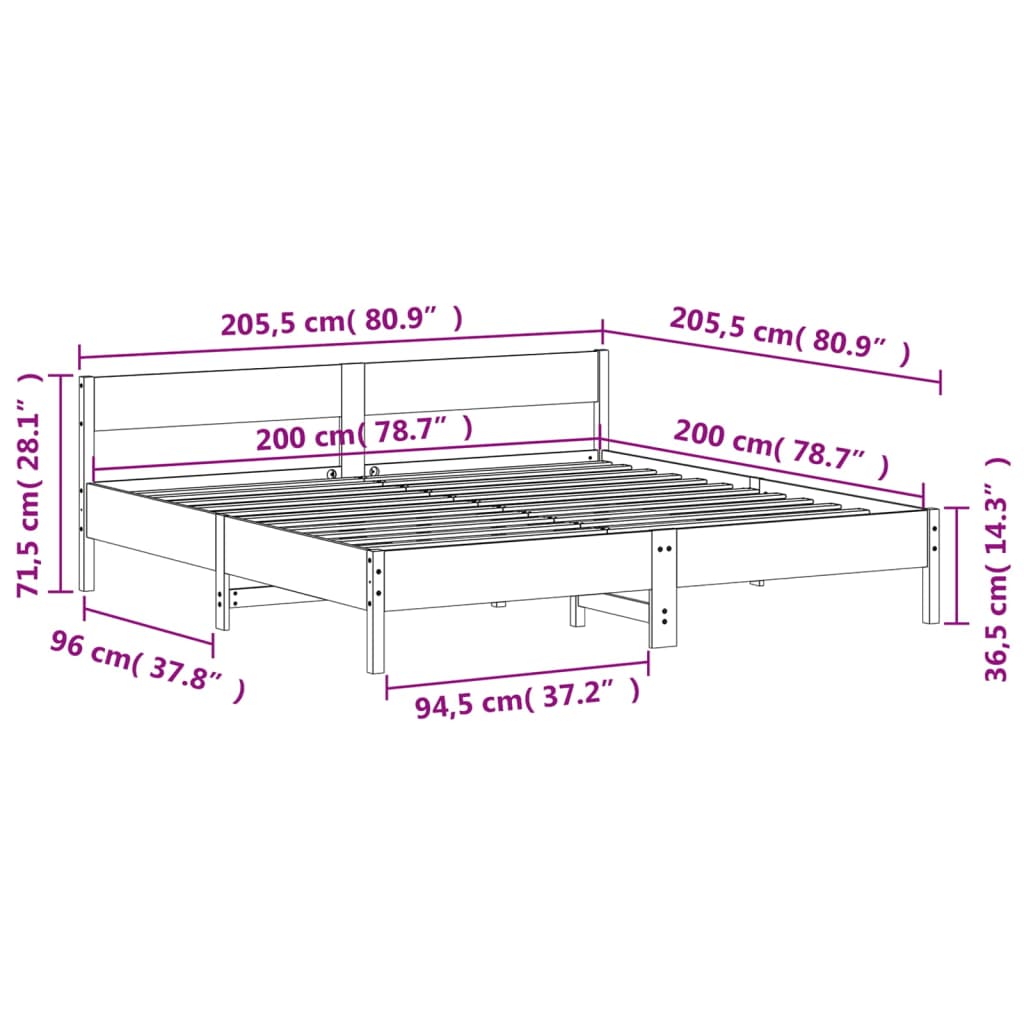 Giroletto senza Materasso Bianco 200x200 cm Legno Massello Pino | homemem39