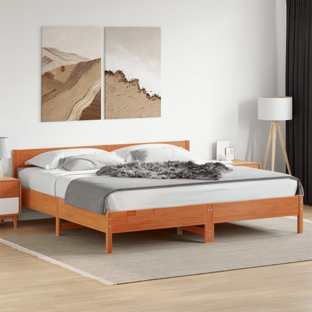 Giroletto senza Materasso Marrone Cera 200x200 cm Legno di Pino | homemem39