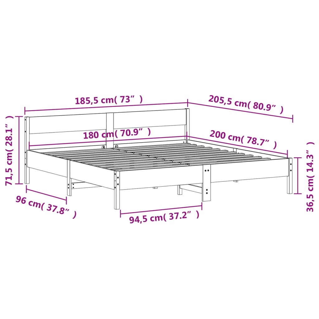 Giroletto senza Materasso 180x200 cm in Legno Massello di Pino | homemem39