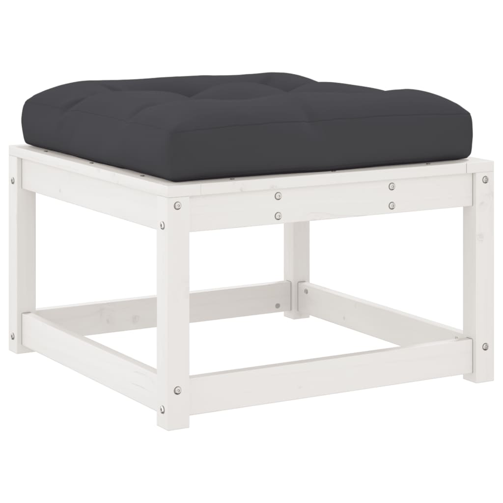Poggiapiedi da Giardino con Cuscino Legno Massello Pino Bianco | homemem39