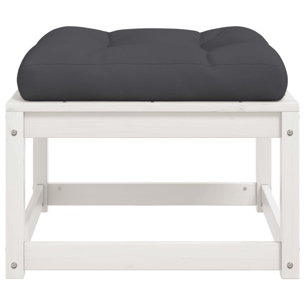 Poggiapiedi da Giardino con Cuscino Legno Massello Pino Bianco | homemem39