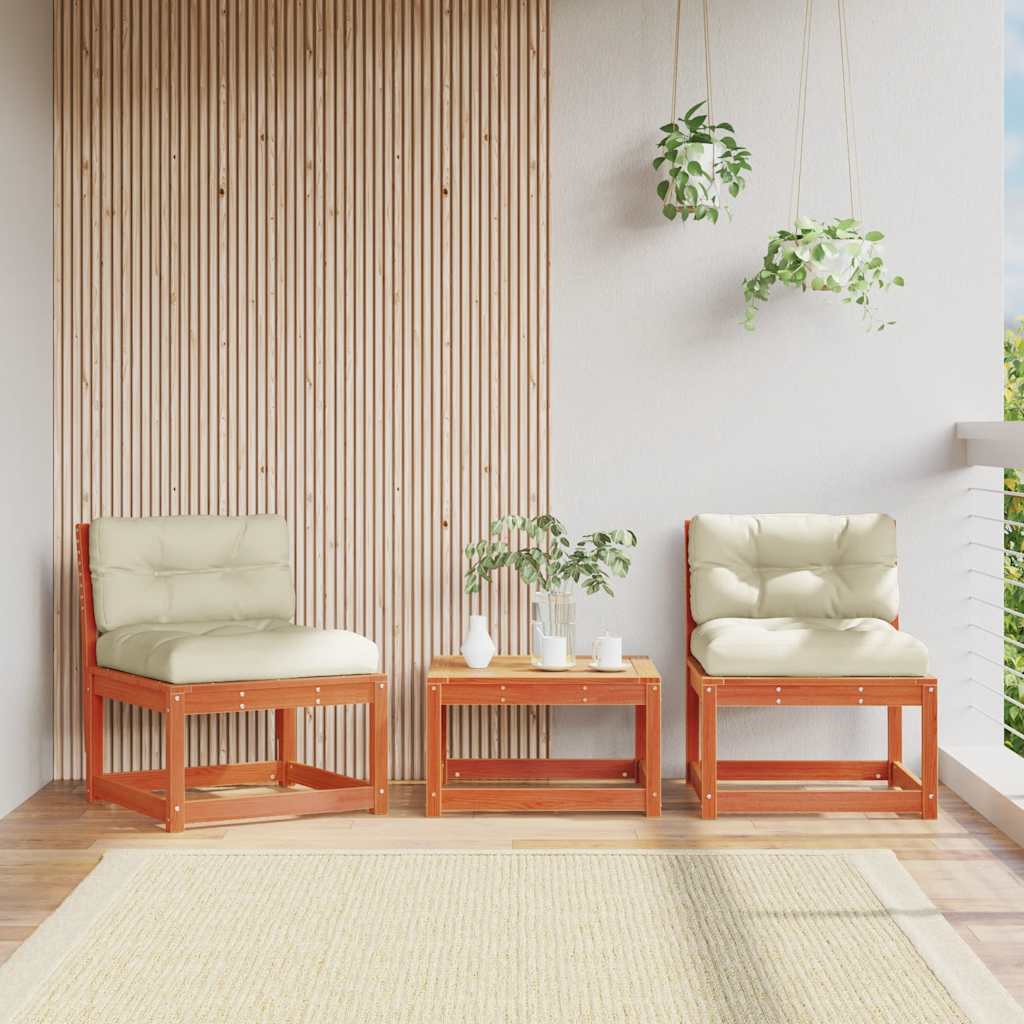Divani Giardino con Cuscini 2 pz Marrone Cera Massello di Pino | homemem39