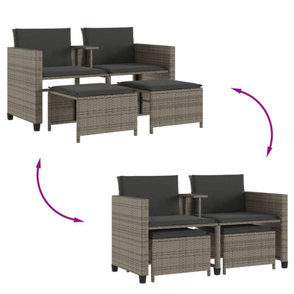 Divano Giardino 2 Posti con Tavolo e Sgabelli Grigio Polyrattan | homemem39