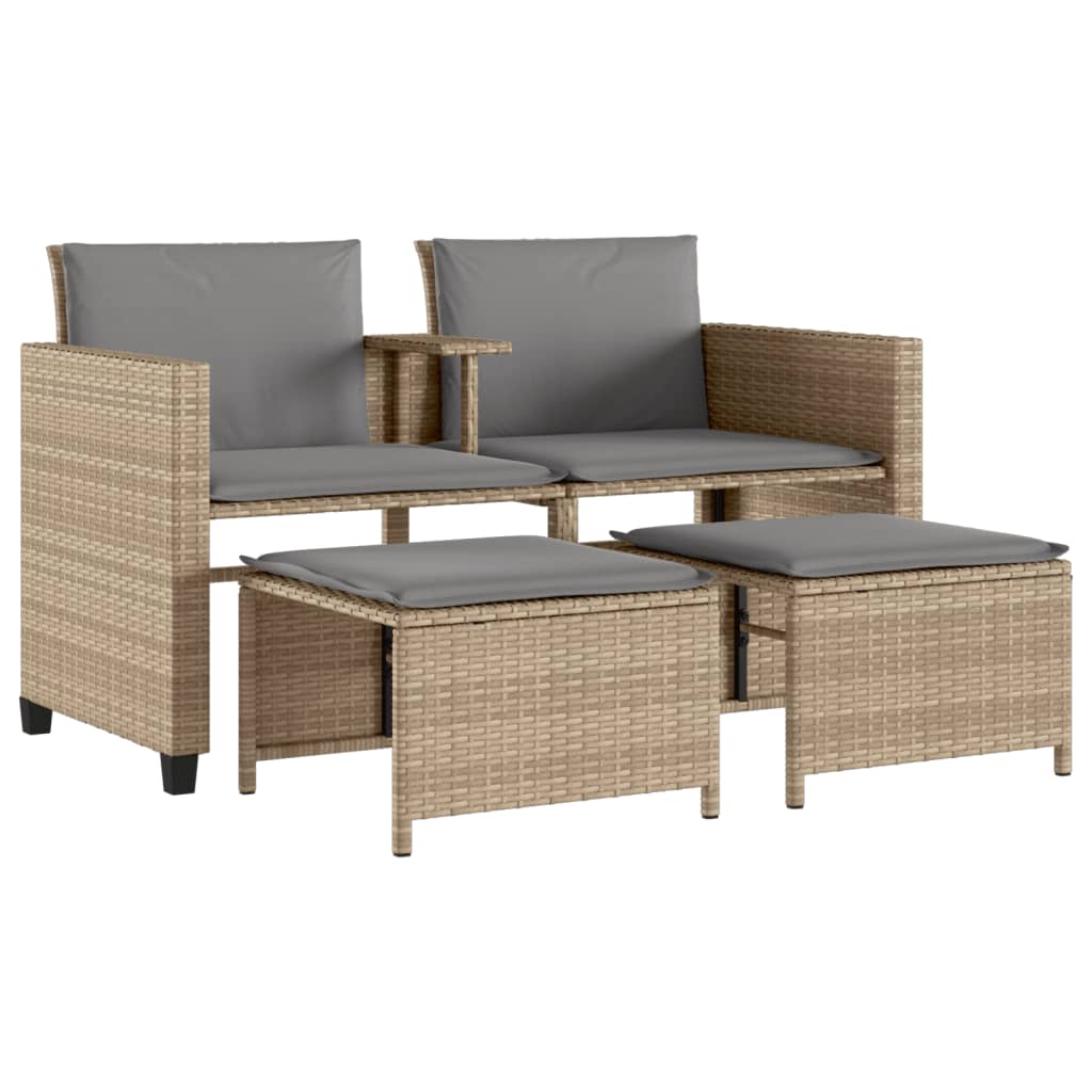 Divano Giardino 2 Posti con Tavolo e Sgabelli Beige Polyrattan - homemem39